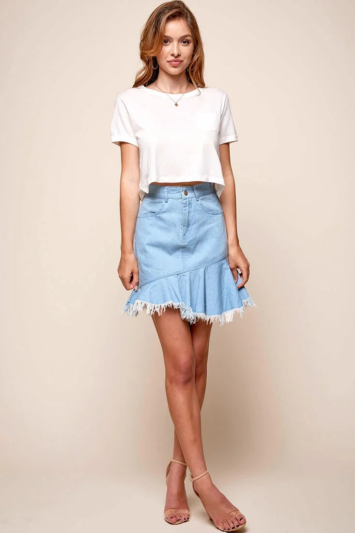 Mitzi Raw Hem Mini Skirt Blue