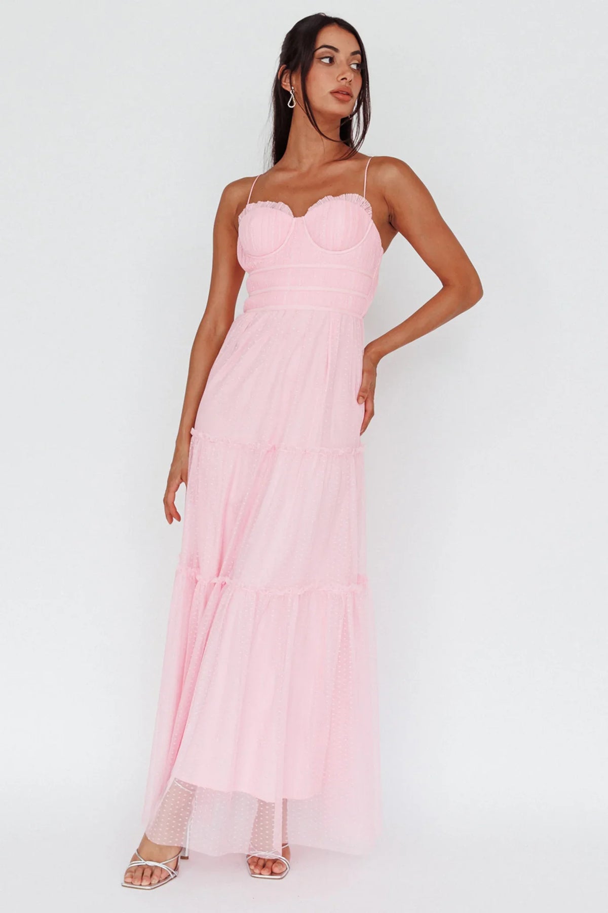 Calla Sweetheart Neckline Hail Spot Midi Dress Pink