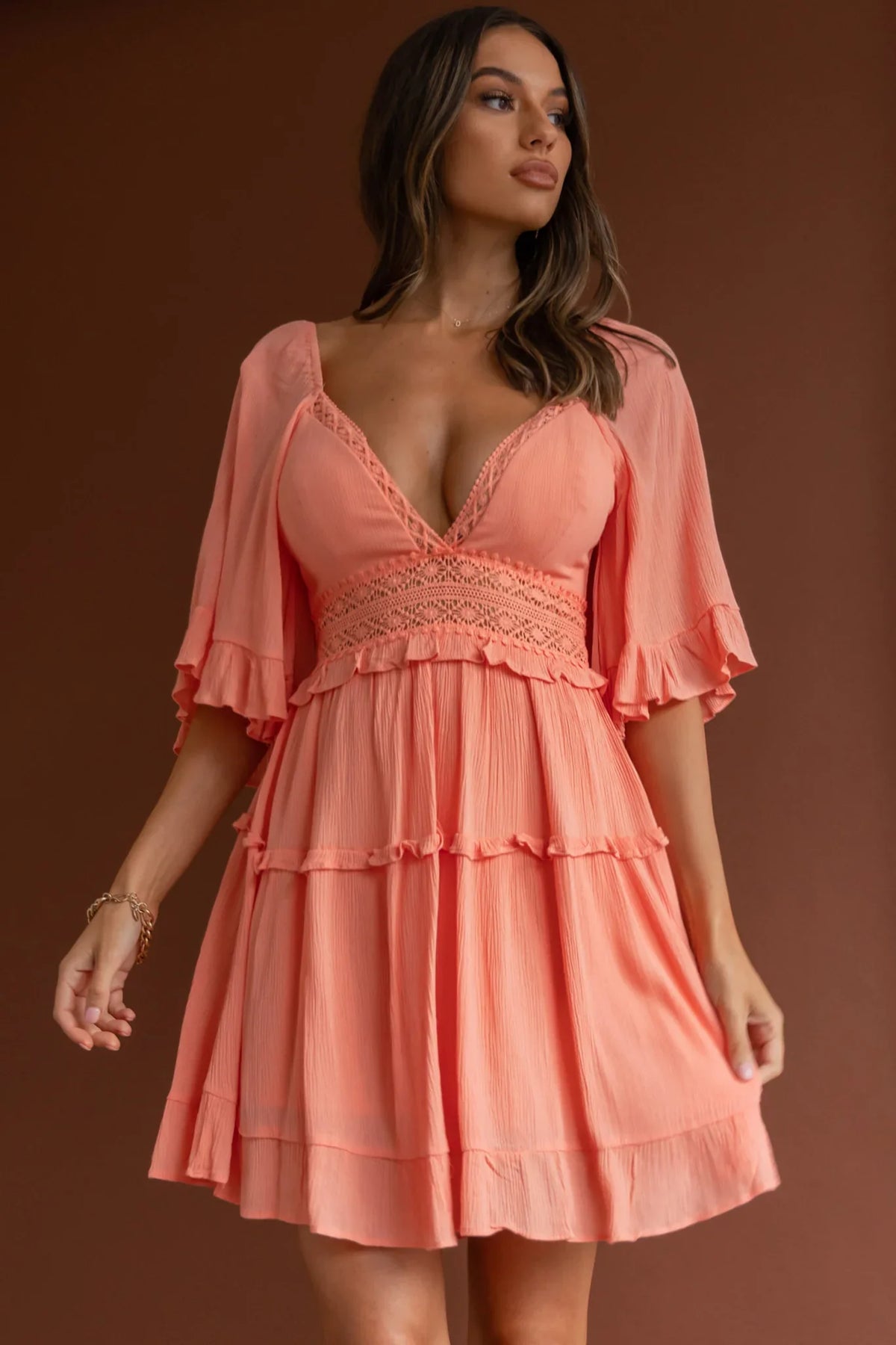 Desert Rose Bell Sleeve Mini Dress Blush