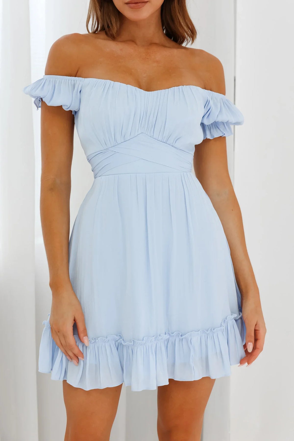 Linka Off-Shoulder Tie Back Dress Steel Blue