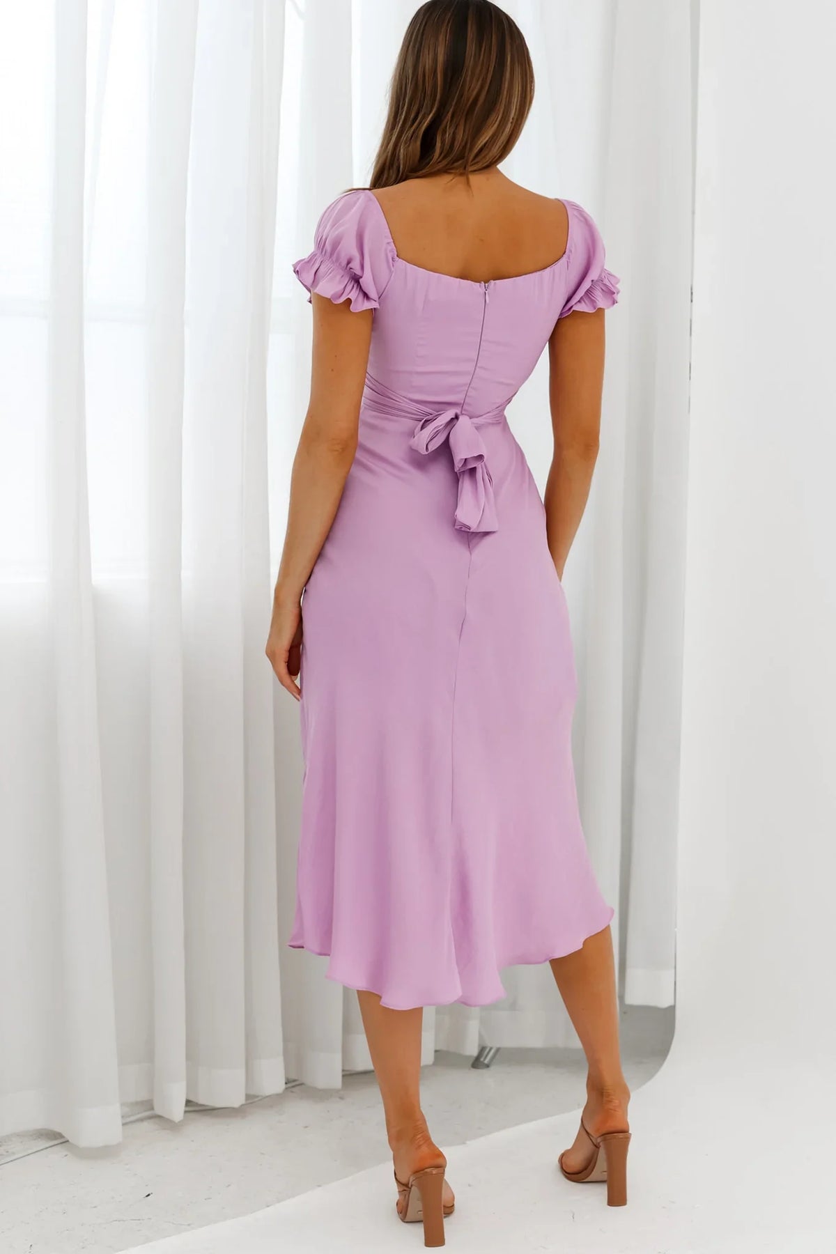 Linka Off-Shoulder Tie Back Midi Dress Lilac