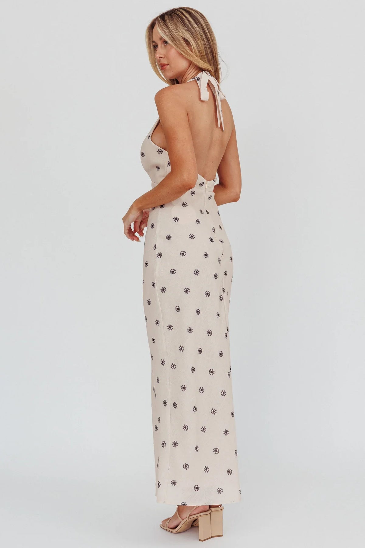 Of Your Dreams Plunging Halter Dress Oat