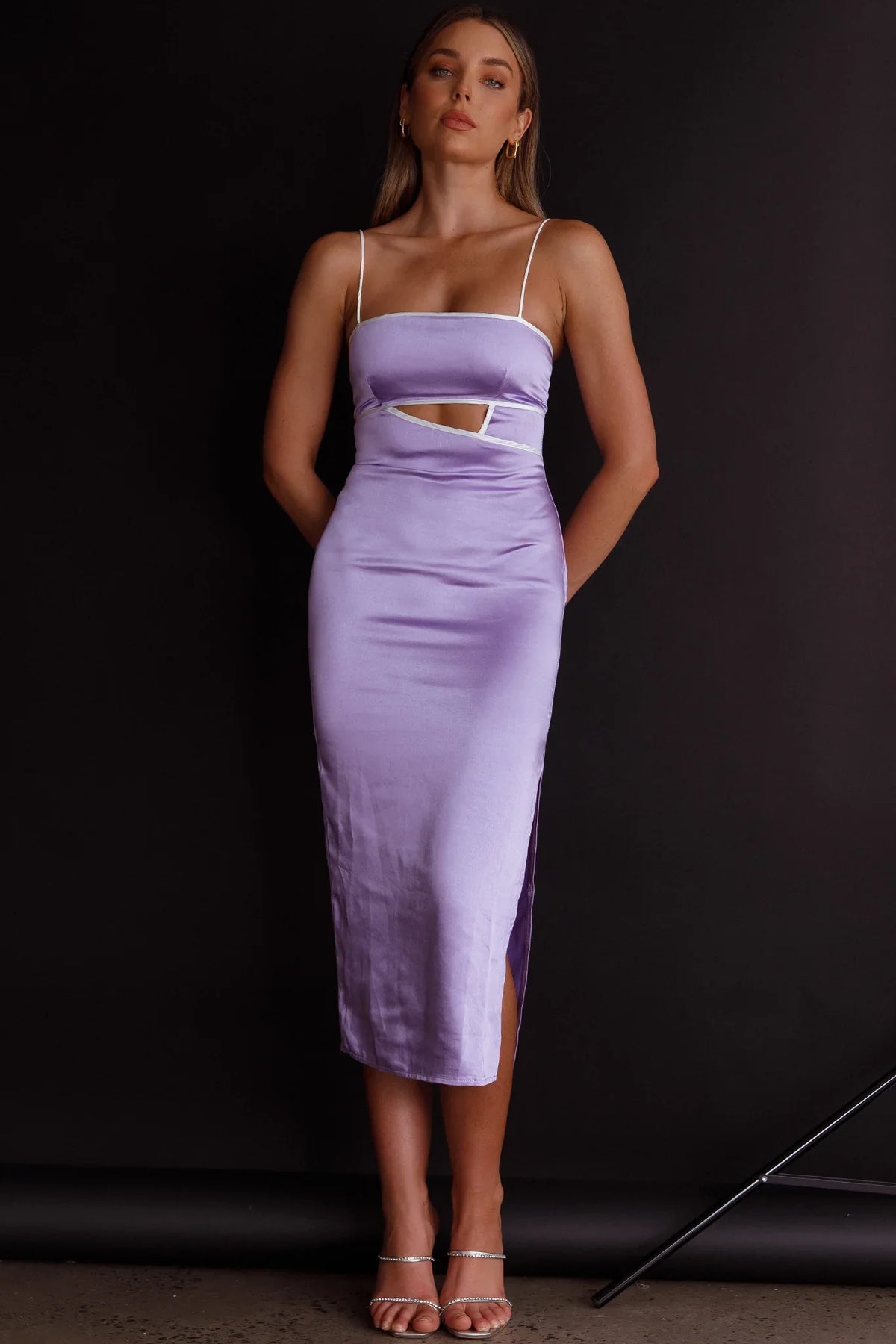 Laia Cut-Out Bodice Midi Dress Lilac