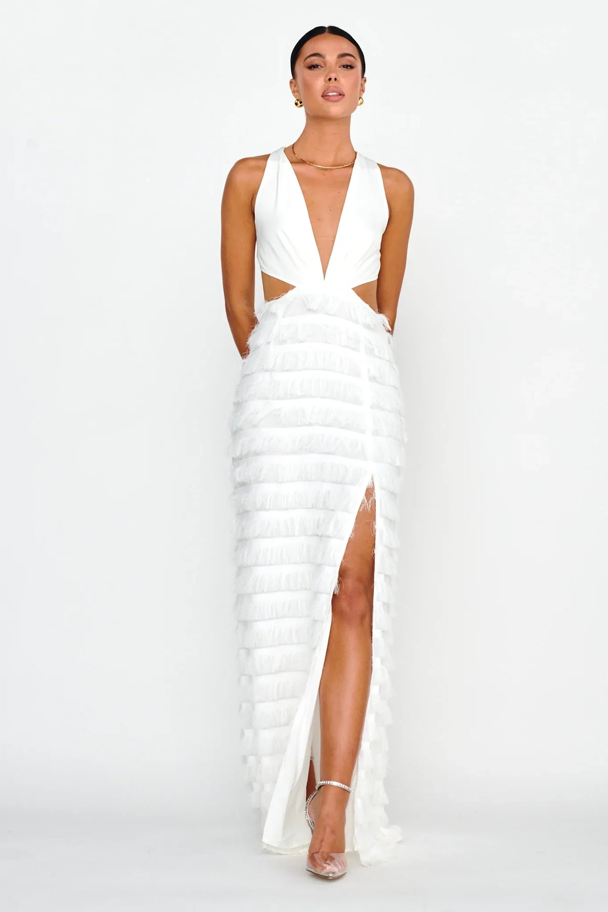 Bold Move Fringe Trim Maxi Dress Ivory