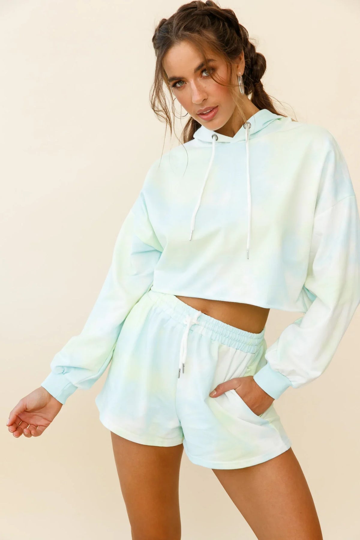 September Sun Crop Length Hoodie Green