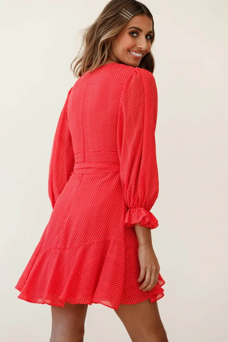 Agnes Long Sleeve Pleat Detail Dress Red