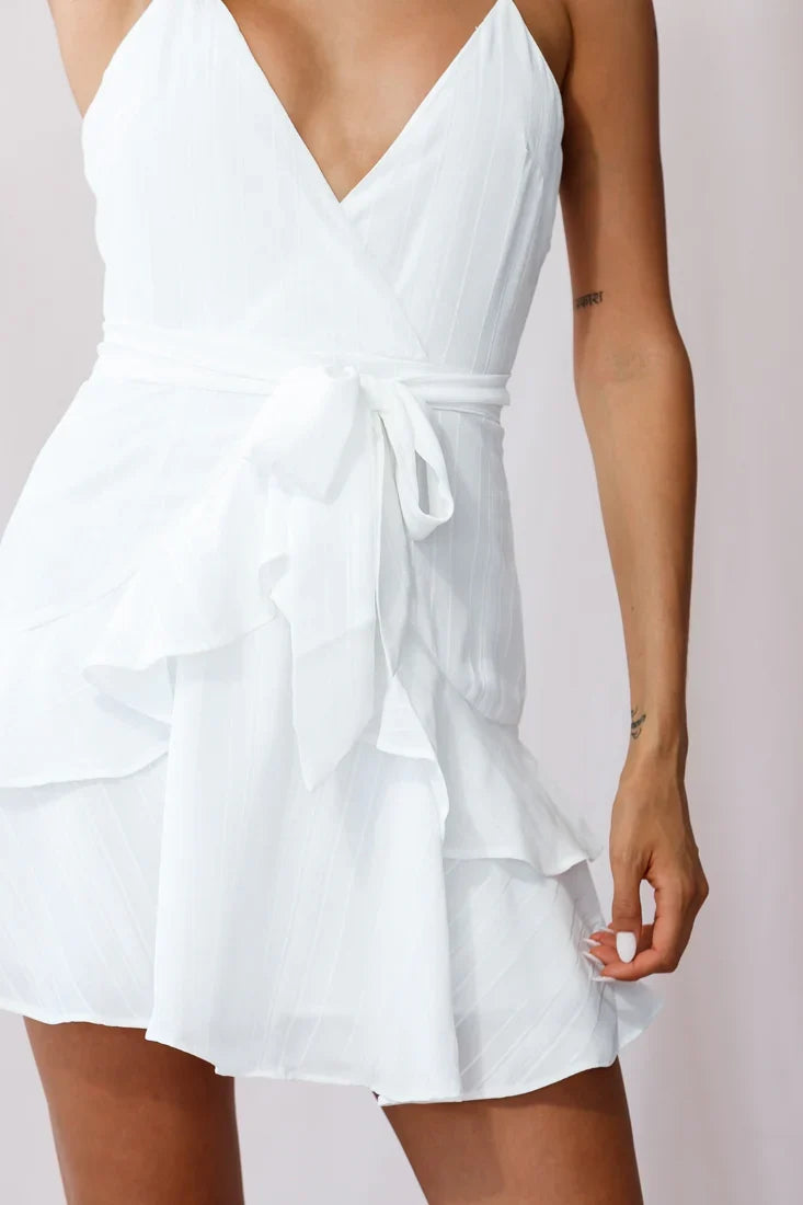 Kerry Layered Ruffle Cami Strap Dress White