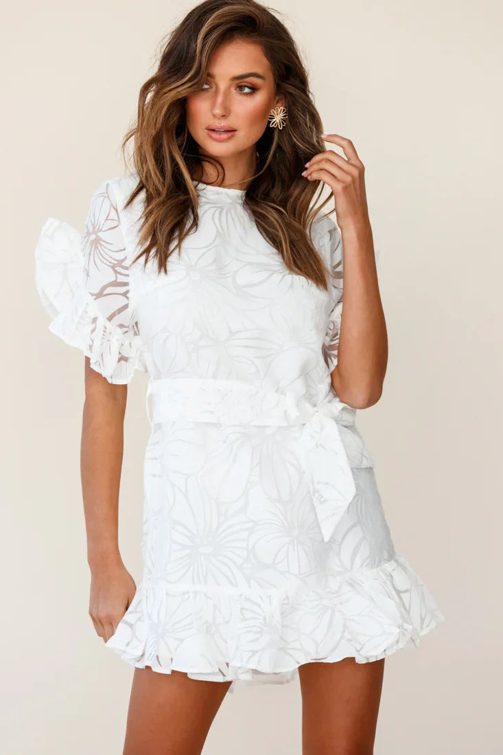 Coolum Ruffle Sleeve Dress White