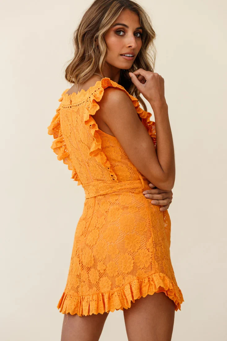 Prairie Crochet Frill Dress Sunset