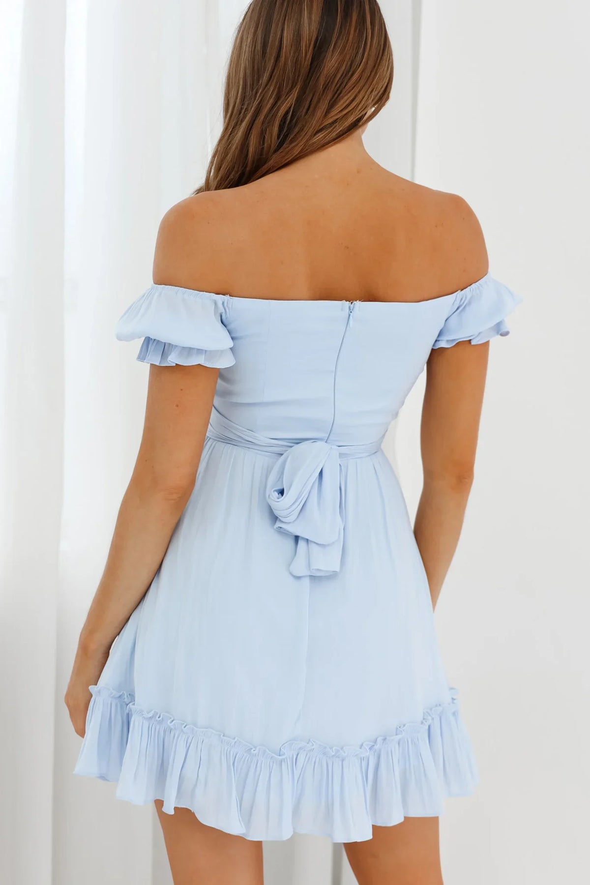 Linka Off-Shoulder Tie Back Dress Steel Blue