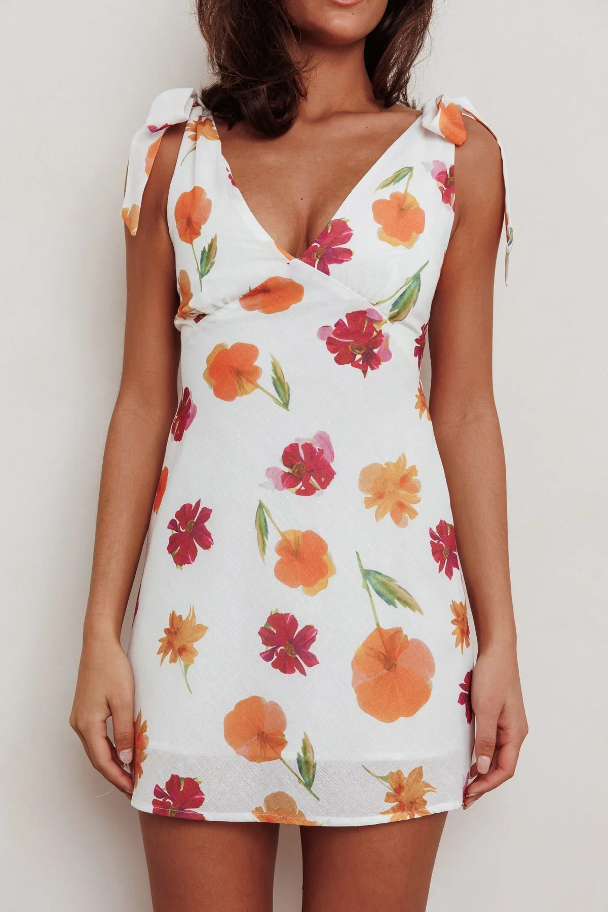 Mykonos Morning Tied Shoulder Mini Dress Flower Orange