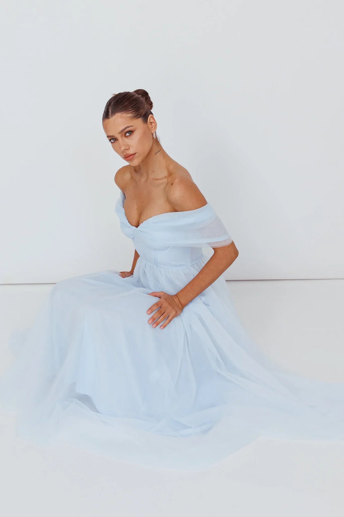 Dreamers & Lovers Off-Shoulder Maxi Dress Powder Blue