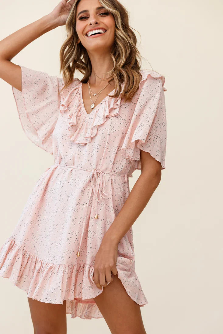 Piper V-Back String Tie Dress Floral Print Pink