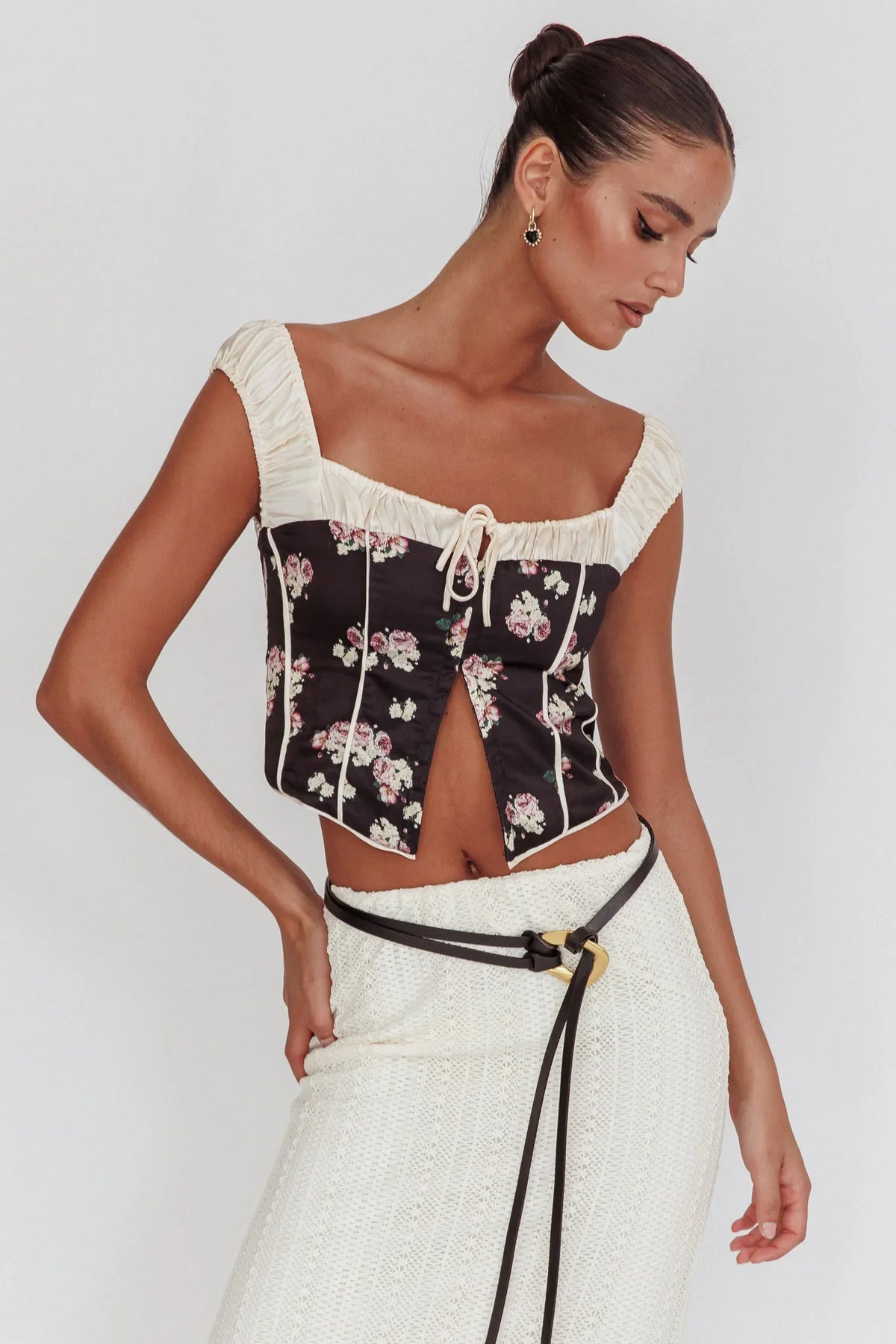 Take A Chance Drawstring Neckline Top Black