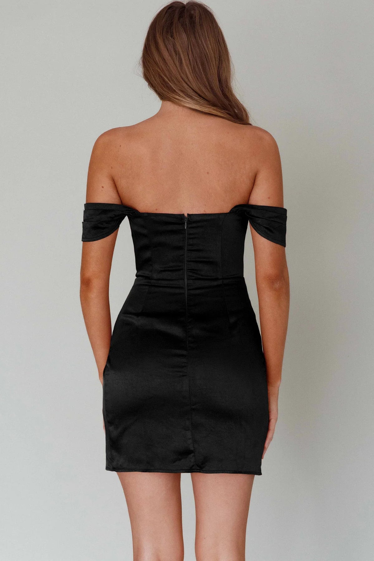 Night To Remember Off-Shoulder Satin Dress Black