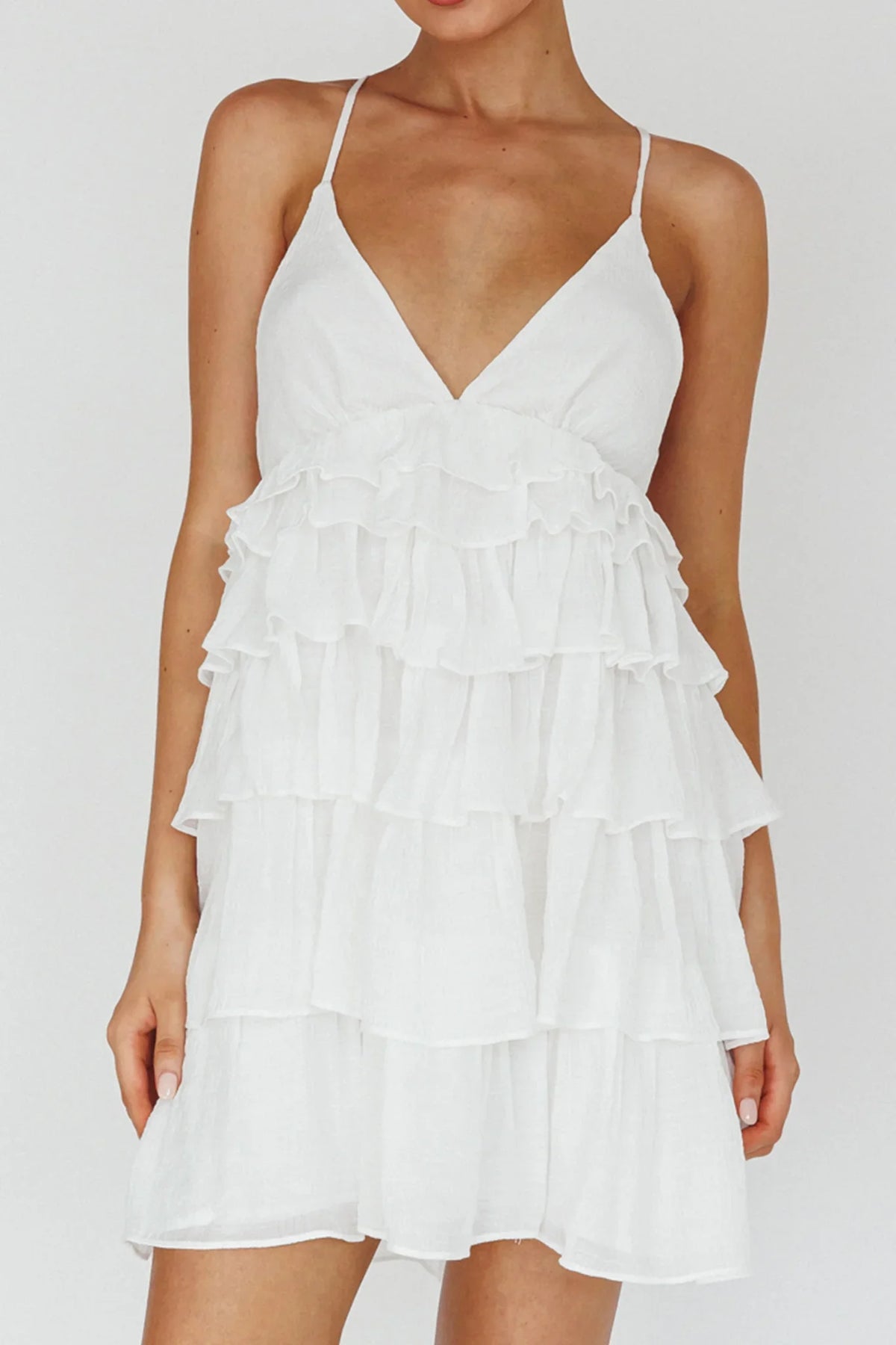 Dellia Tiered Ruffle Mini Dress Off White