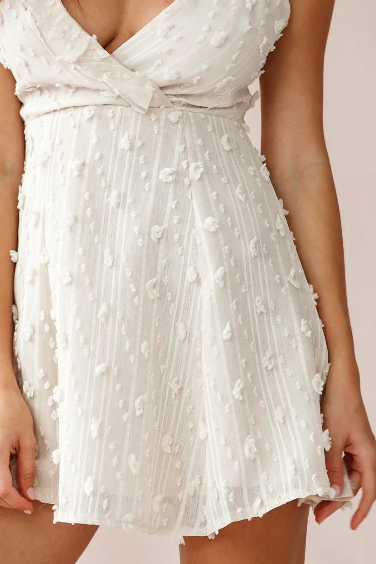 Lullaby Surplice Neckline Embellished Dress Beige