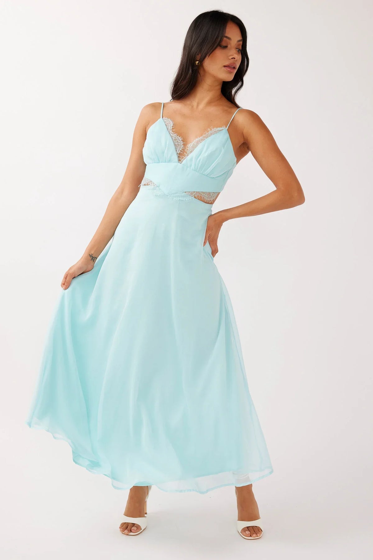 More Love Lace Trim Cut-Out Midi Dress Mint