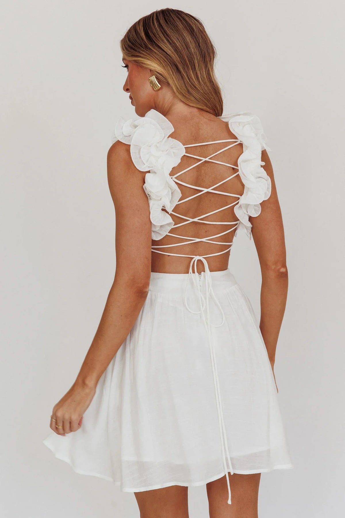 Madara Lace-Up Back Mini Dress White