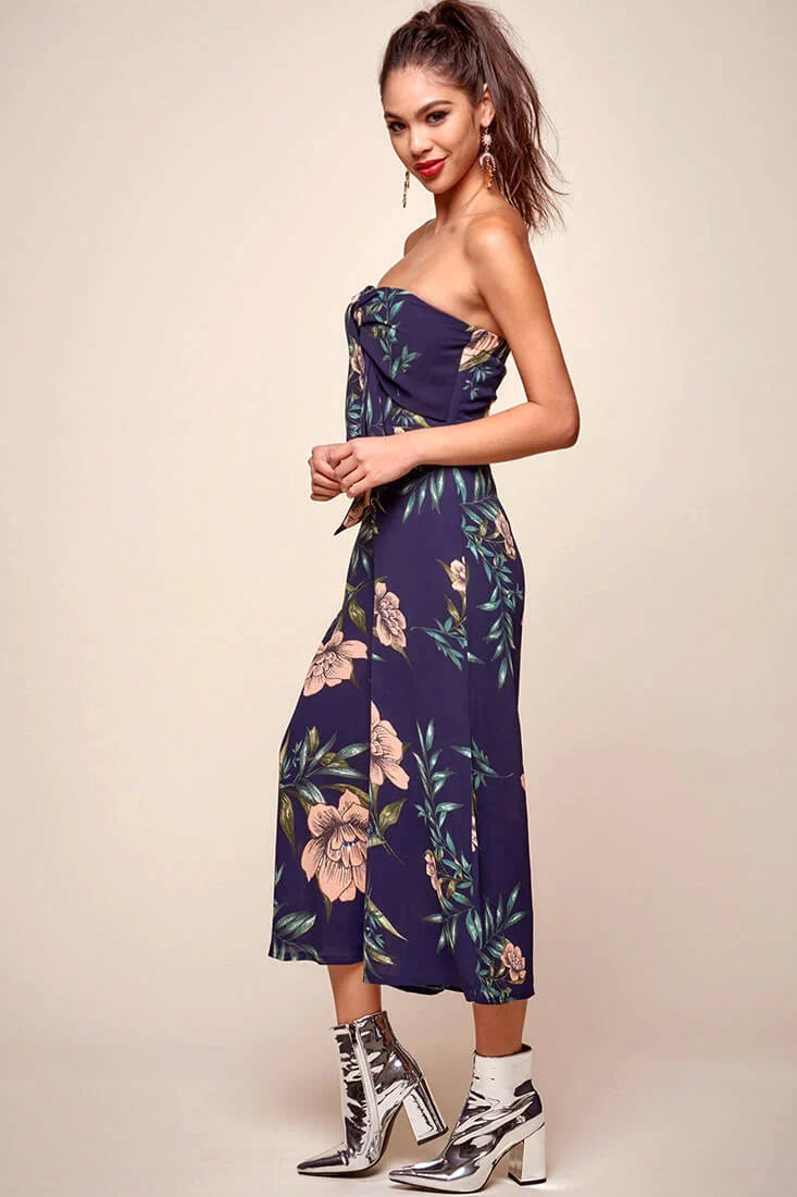 Khloe Floral Bow Tie Jumpsuit Navy