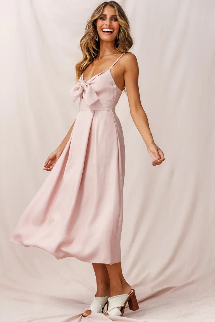 Hope Tie-Knot Bust Midi Dress Blush