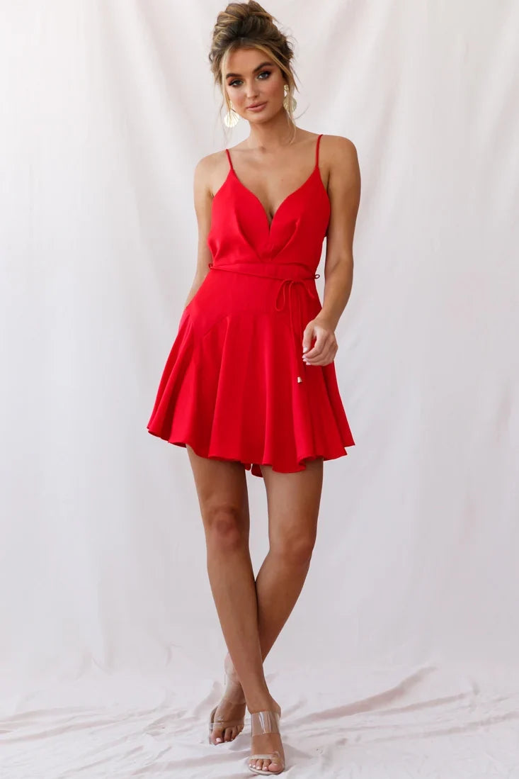 Valley Ruffle Tie-Up Back Dress Red