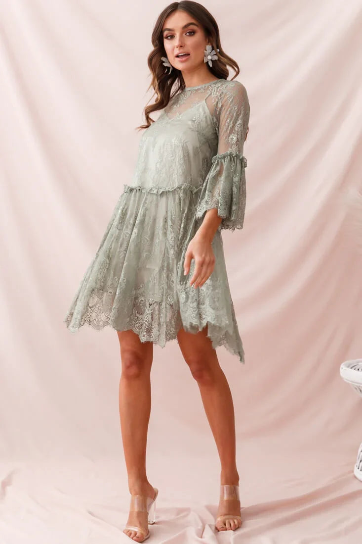 Birdie Lace Overlay Swing Dress Pistachio