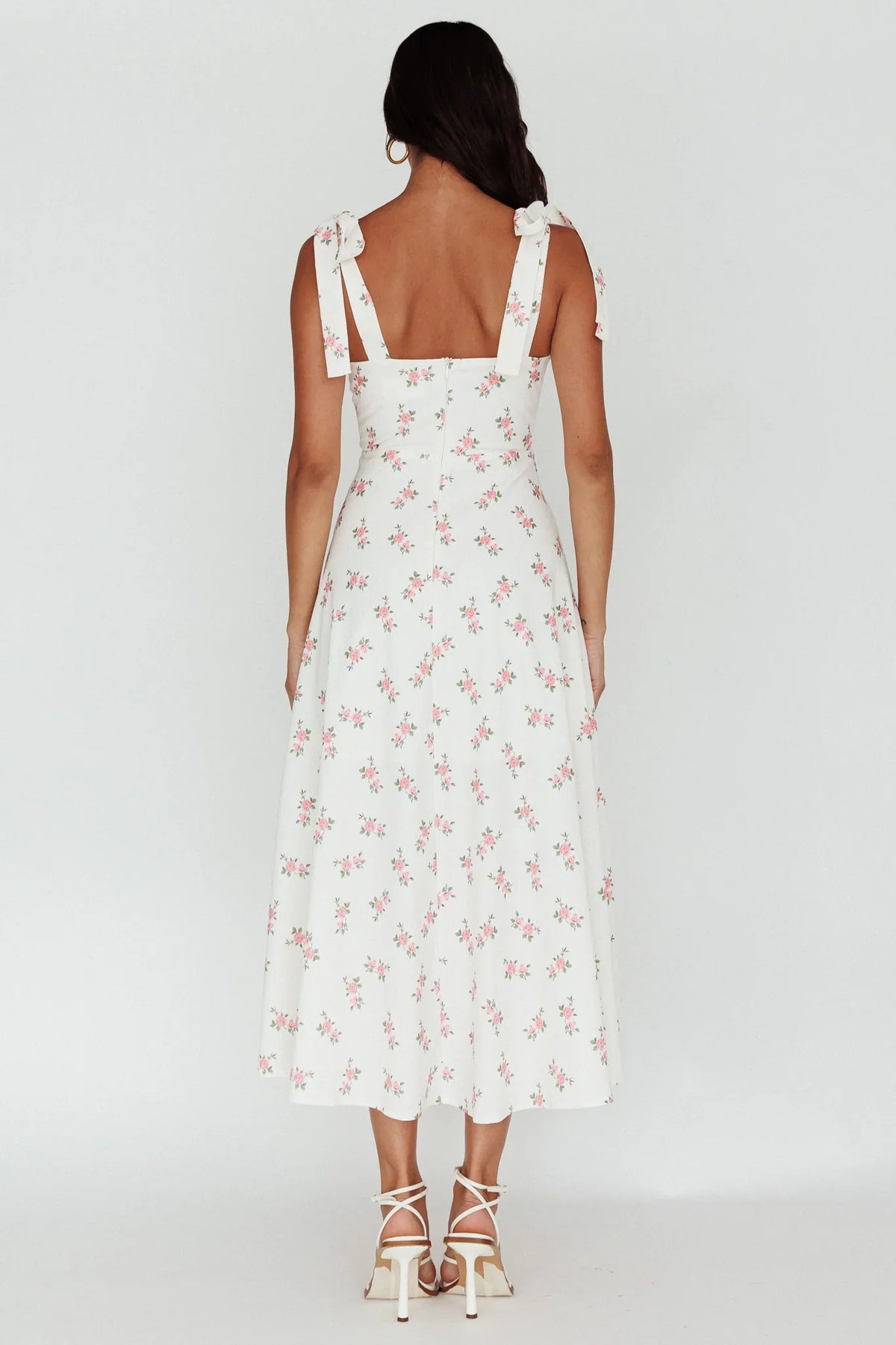 Mathilda Tied Shoulder Midi Dress Pink Floral