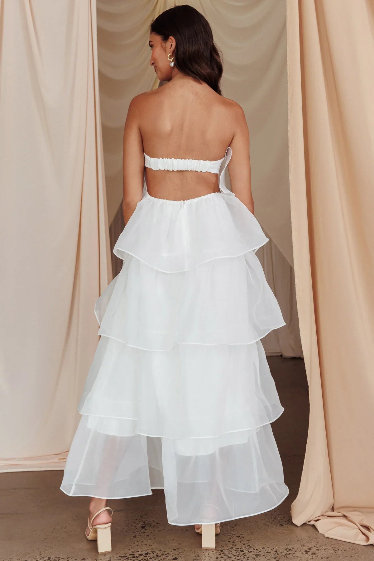 Behati Tiered Layer Midi Dress White