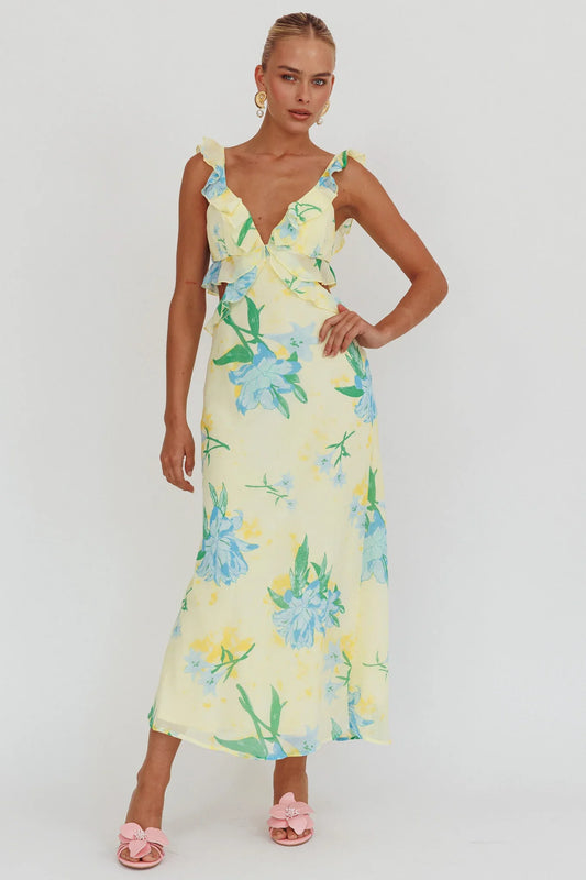 Second Chances Ruffle Trim Maxi Dress Lily Blue