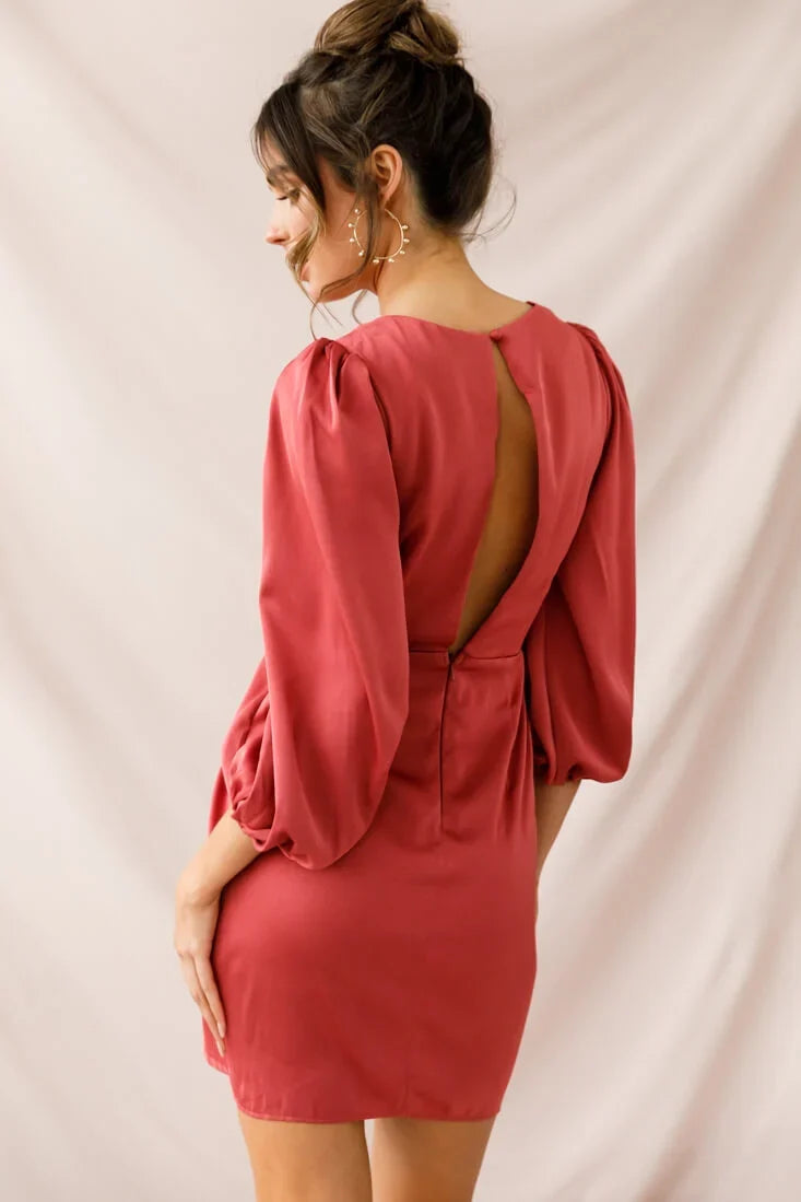 DeLisa Balloon Sleeve Mini Dress Rose