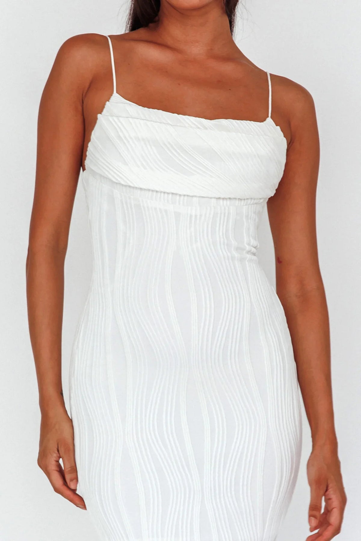 Well Versed Pleated Bust Textured Maxi Dress Off White