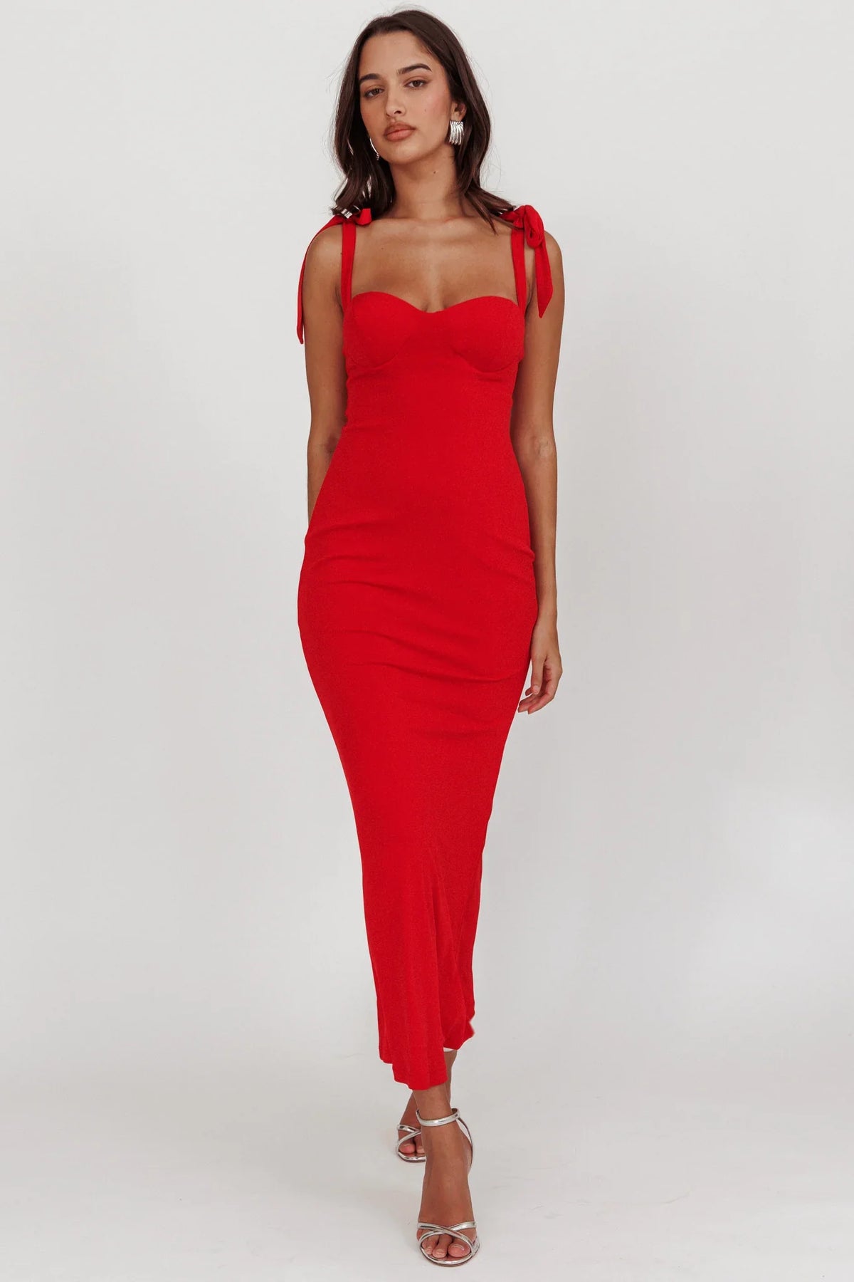 Rose Garden Tied Shoulder Maxi Dress Red