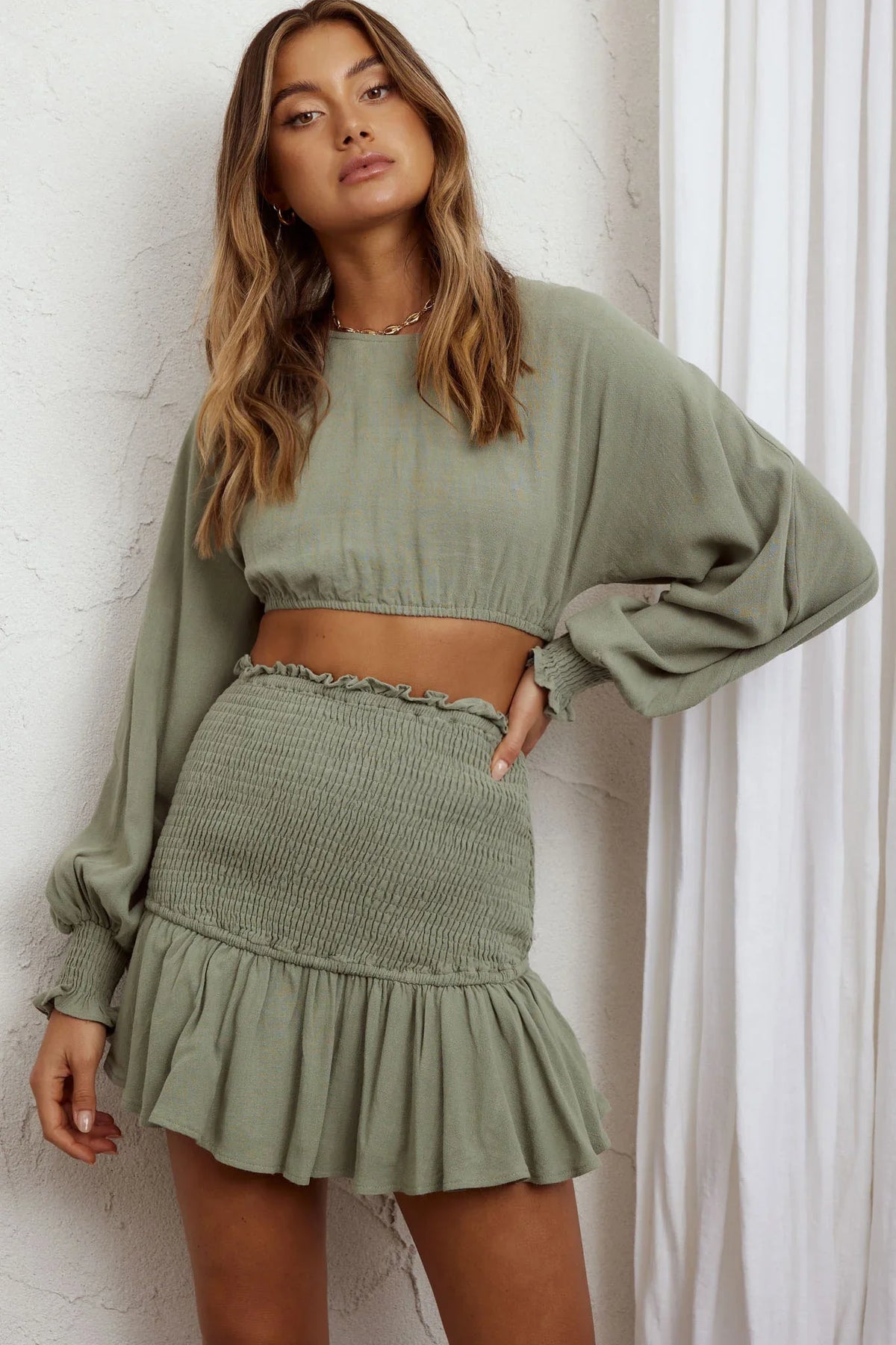 Aubrette Laced Back Crop Top Sage