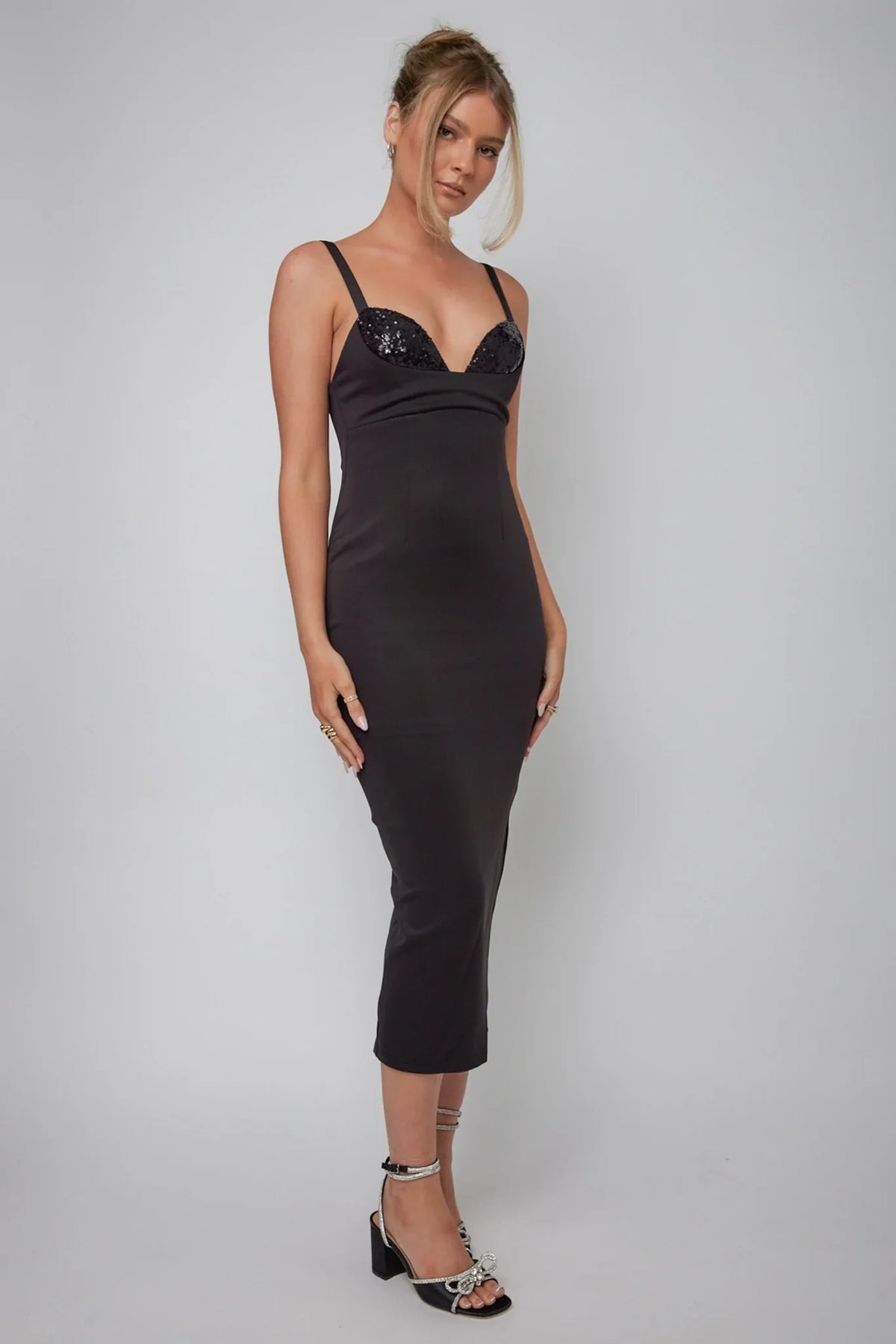 La Bellevilloise Sequin Bust Midi Dress Black