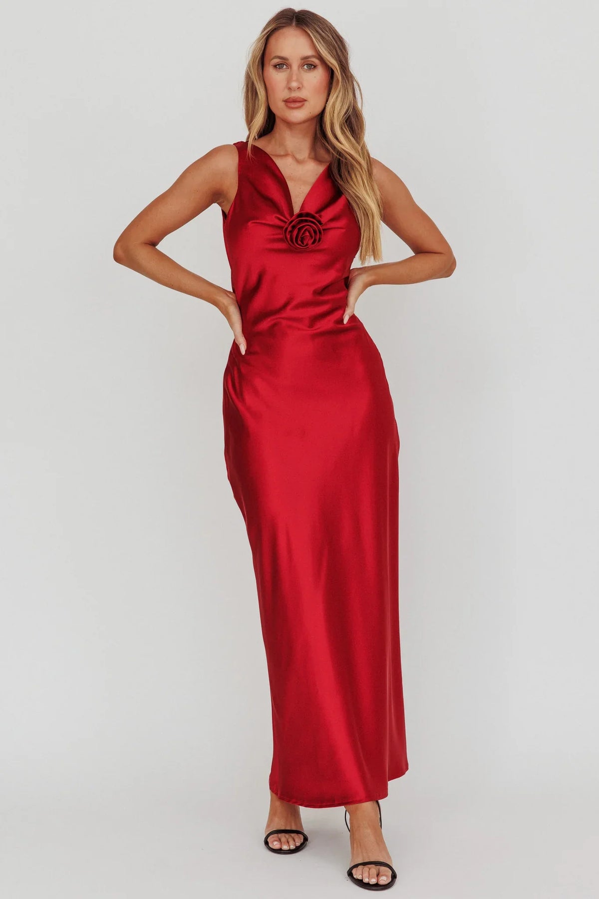 Isabella Satin Backless Maxi Dress Wine