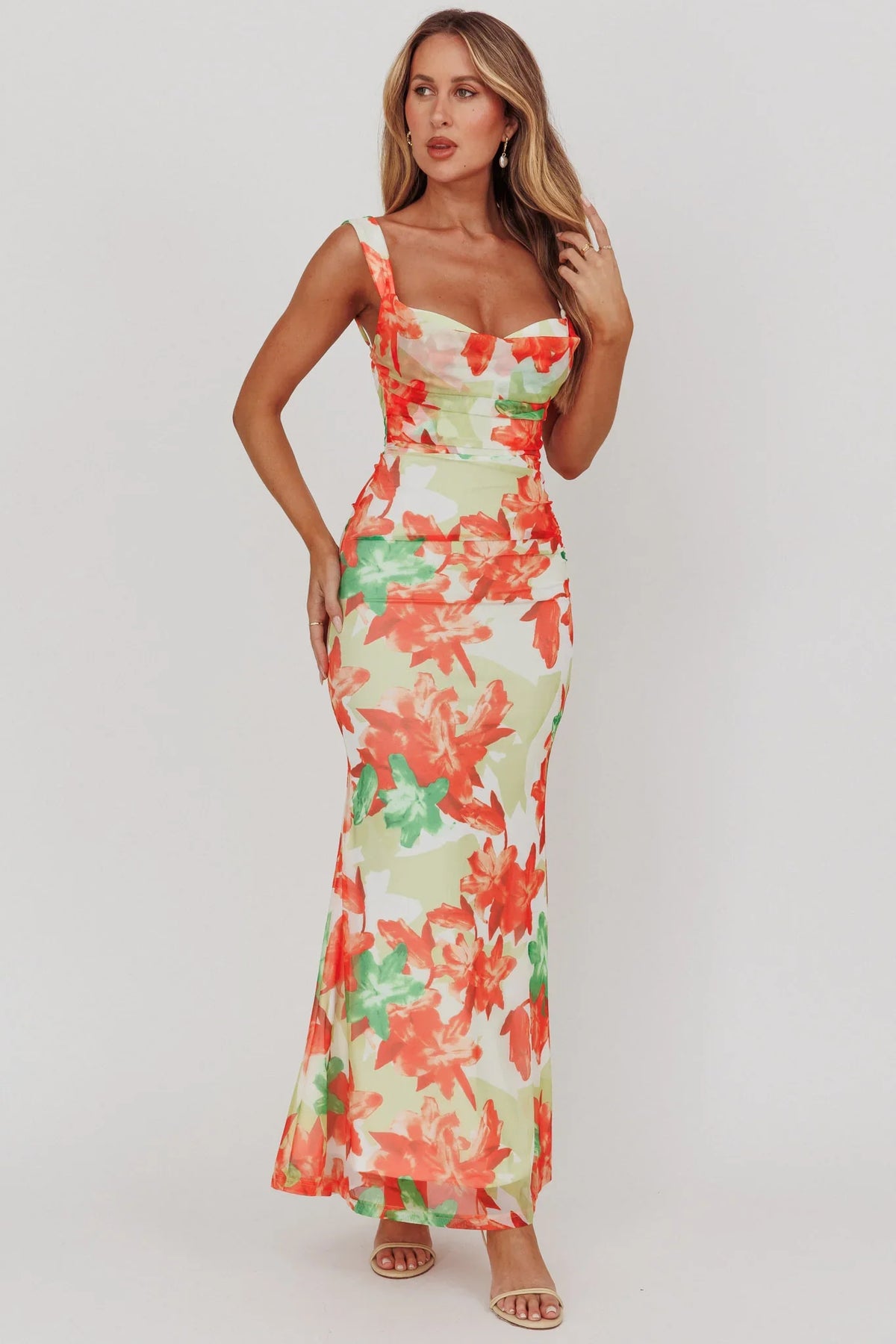 Odelia Sweetheart Mermaid Maxi Dress Print Red
