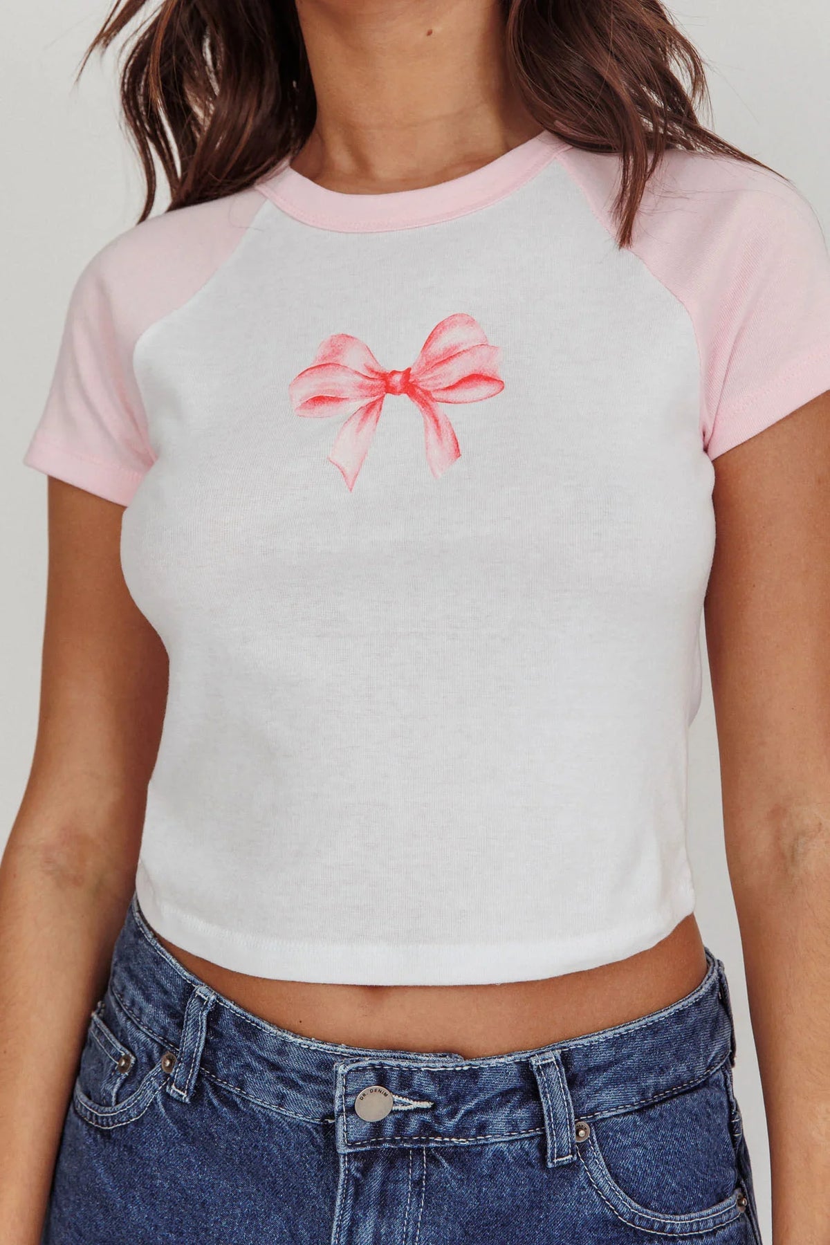 Melting Hearts Bow Raglan Tee White/Pink