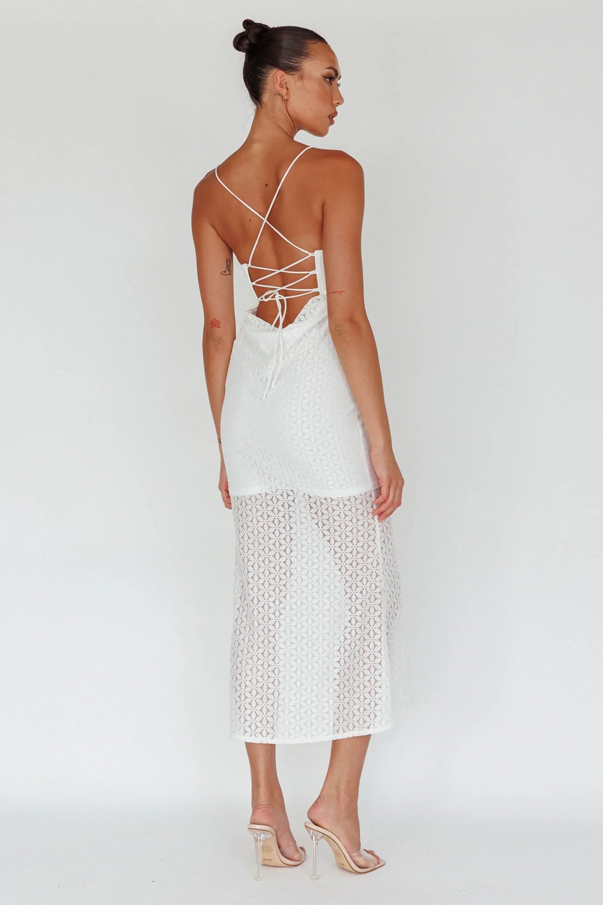 Lazy Daisy Flower Strap Midi Dress White