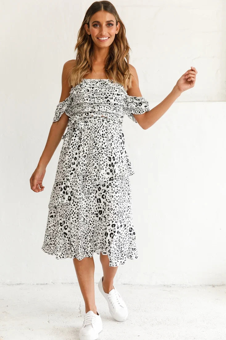 Ojai Midi Skirt White Leopard Print