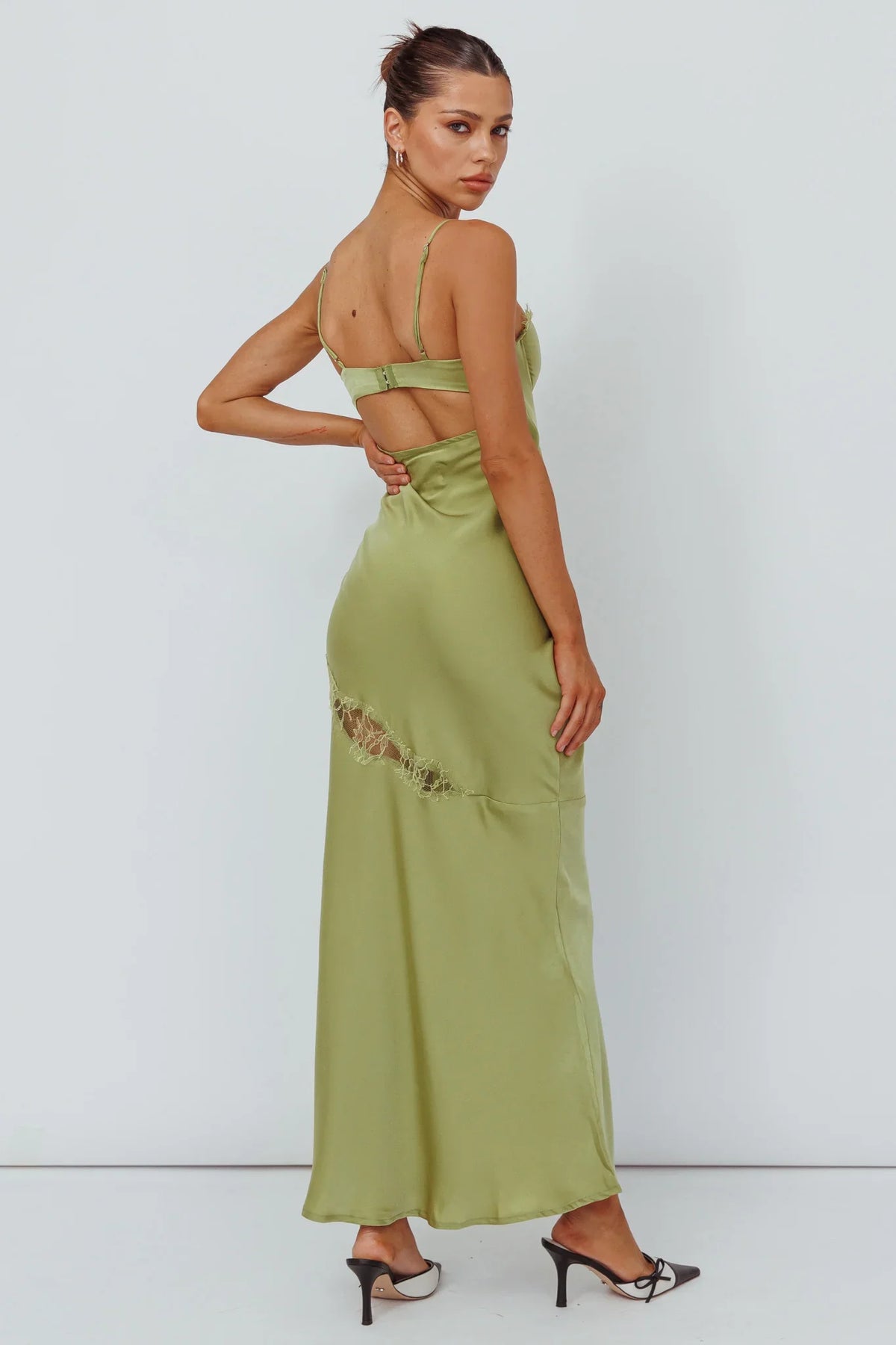 Sweet Talker Lace Trim Midi Dress Lime