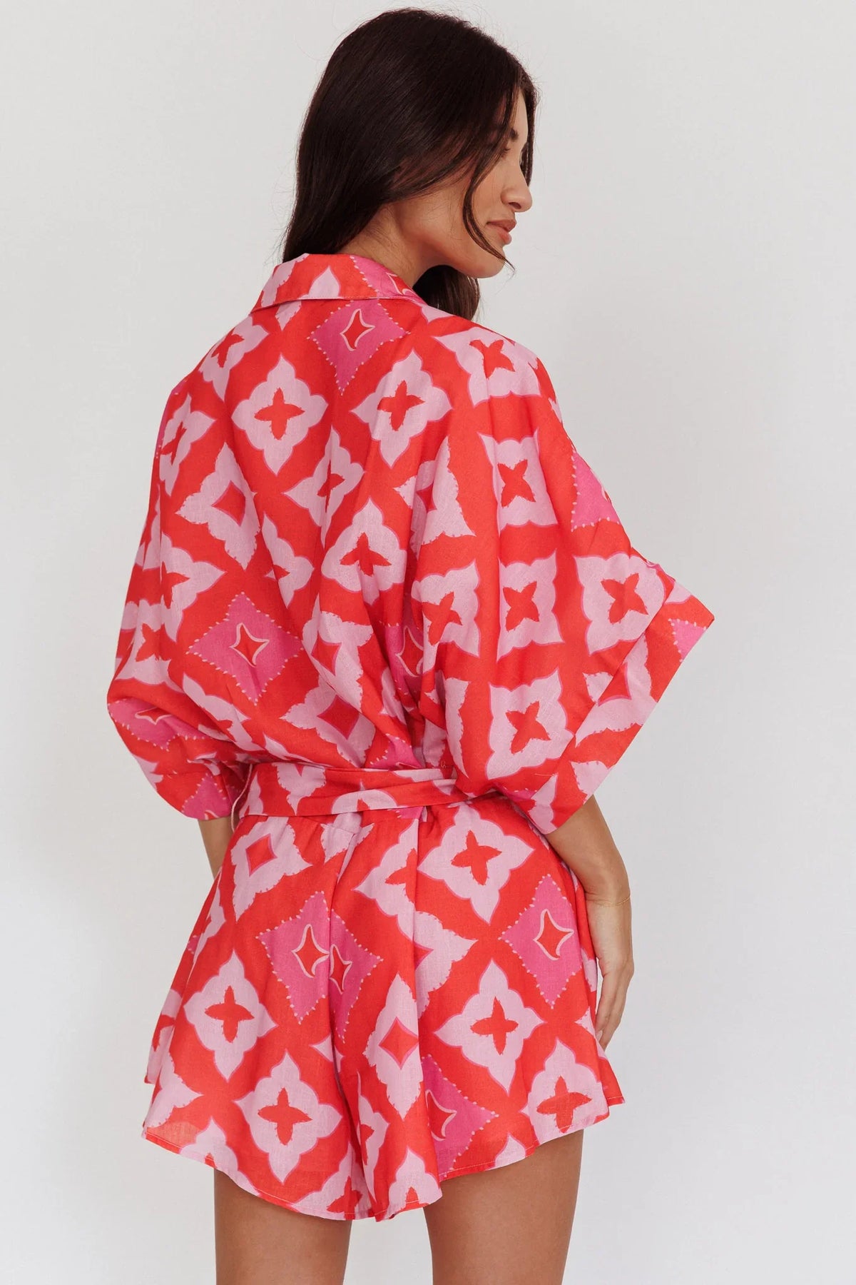 Daytona Beach Button-Up Romper Print Pink