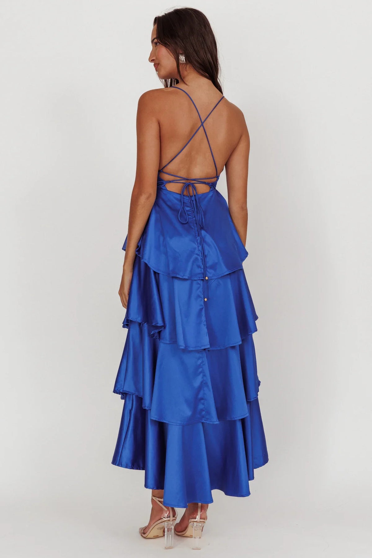 Auguste Tiered Frill Strappy Back Dress Electric Blue