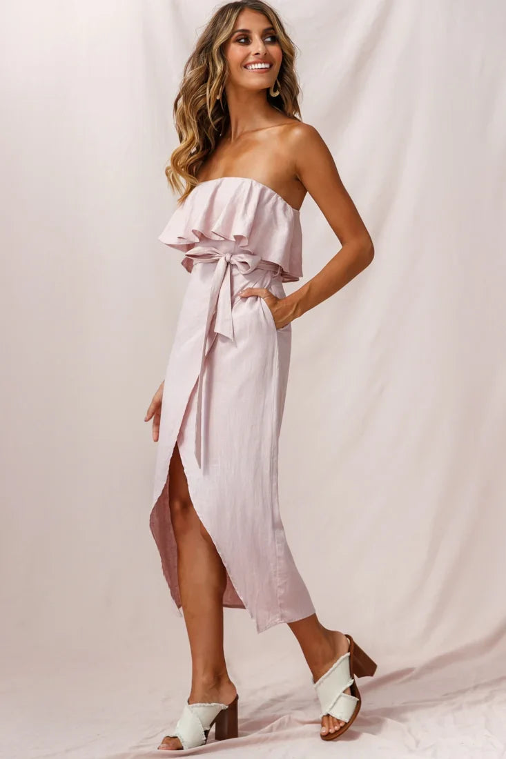 Hamilton Bandeau Ruffle Midi Dress Blush