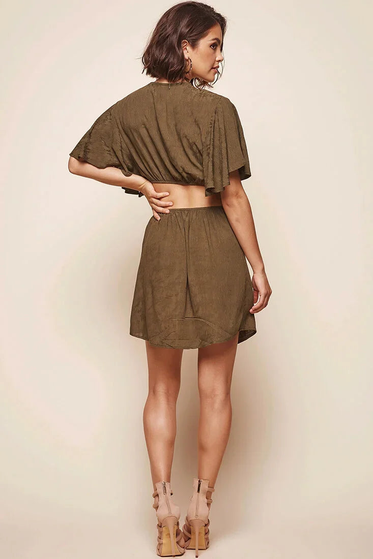 Selfie Batwing Bust Tie Dress Olive