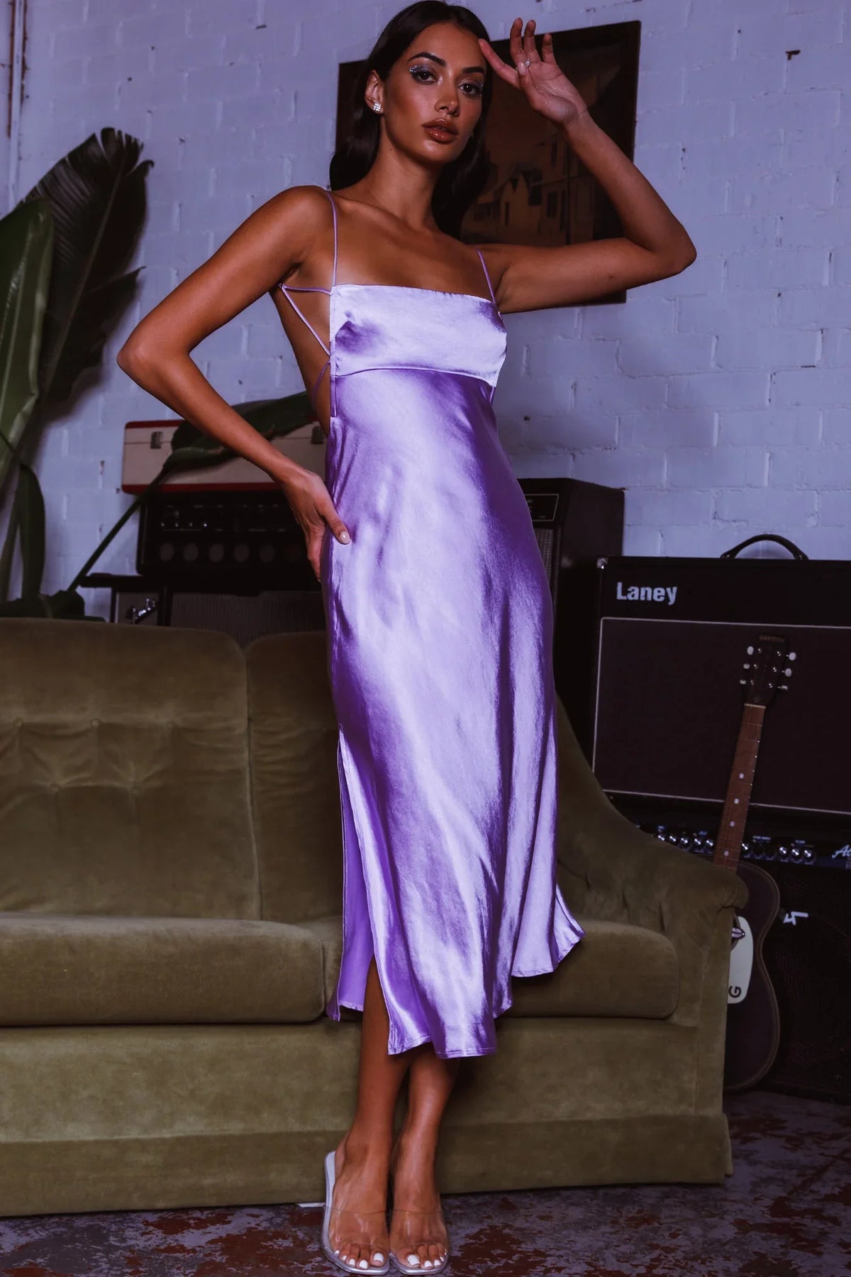 Dolce Life Low Back Midi Dress Lilac