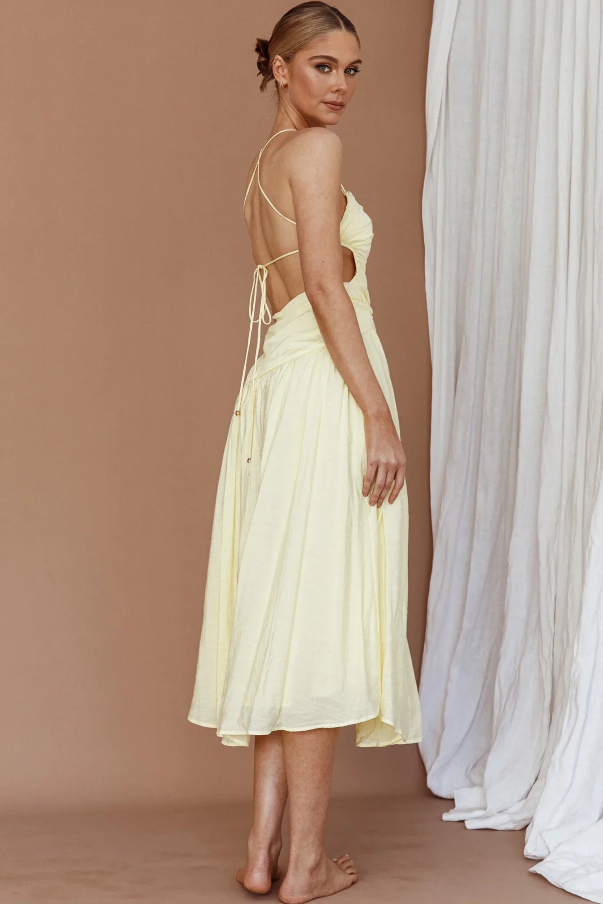 Destination Open Back Midi Dress Lemon