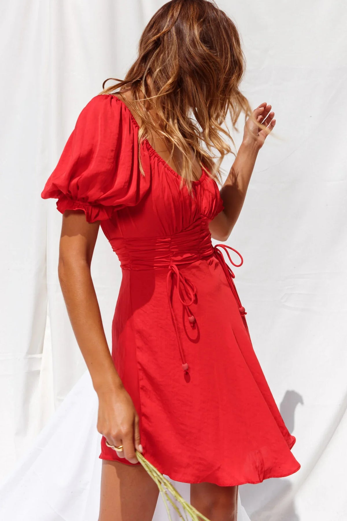Bright Side Off-Shoulder Puff Sleeve Dress Red