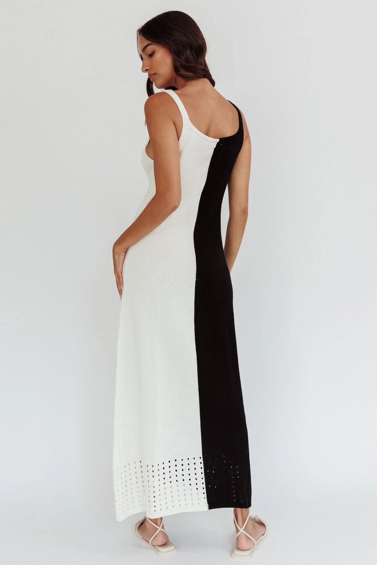 Sunday Fun Day Knit Maxi Dress Black Cream