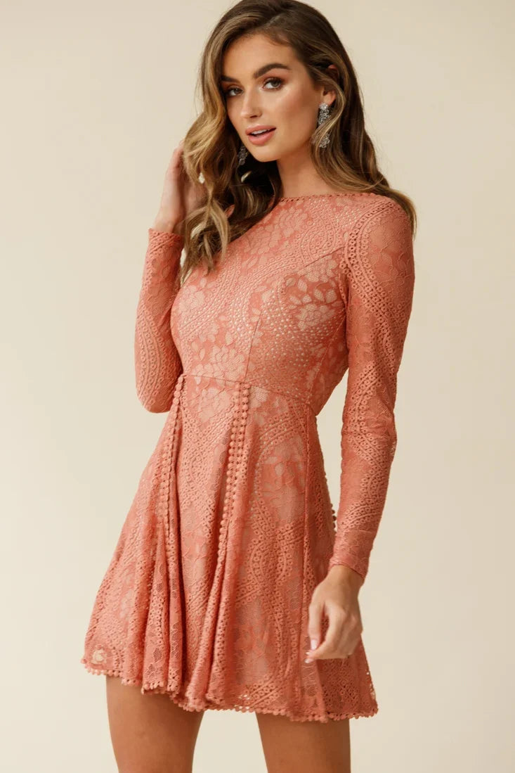 Palm Springs Lace Overlay Low Back Dress Rose